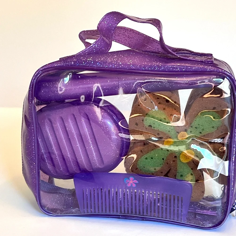 Sparkly Purple Toiletry Travel Bag for Tweens.  Includes Travel Accessories. New